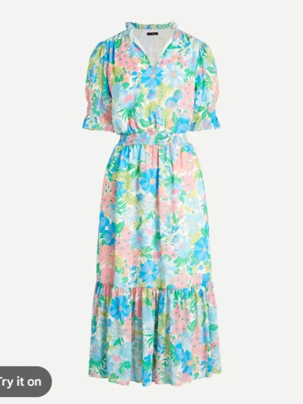 J. Crew Smocked Ruffle Midi Dress Fairy Floral Sz M
